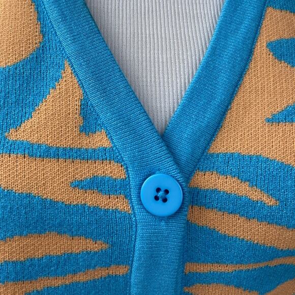 ☘️ NA-KD FAshion Printed Cropped Cardigan In Orange and Blue L - Picture 4 of 11